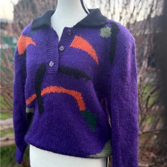 Vintage Lei Condotti Abstract Mohair Blend Sweater | Purple | M/L - Picture 6 of 7